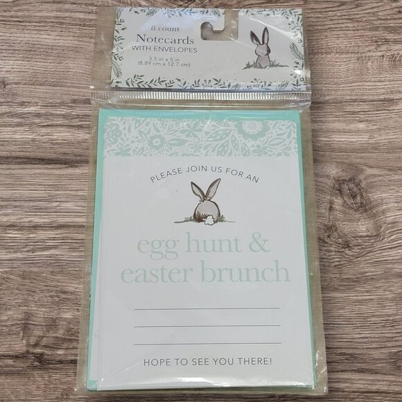 Easter Egg Hunt & Brunch Invitations‎ & Envelopes 8 Ct Bunny Green Cream Holiday - Picture 1 of 4